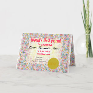 Tarjeta Haga el certificado del mejor amigo de un mundo