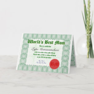 Tarjeta Haga que la mejor mamá de un mundo certifica la