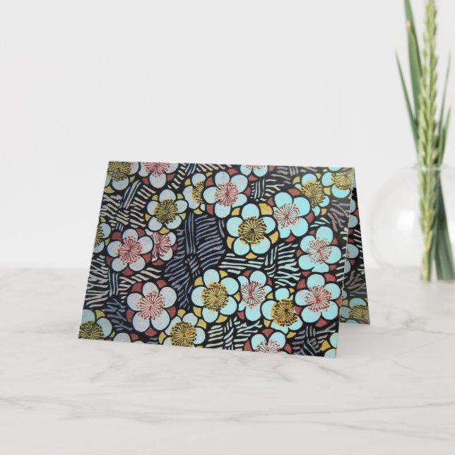 TARJETA HAIKU/ NEGRO ROSA AZUL PRIMAVERA FLORES (Anverso)