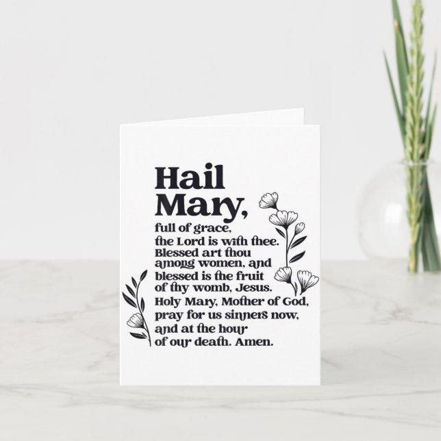 Tarjeta Hail Mary Prayer Marian Floral Christian Blessed M (Anverso)