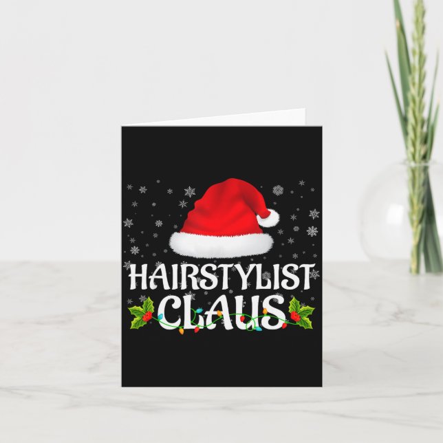 Tarjeta Hairstylist Claus Christmas Lights Pajama Family M (Anverso)