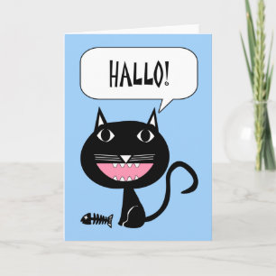 Tarjeta Hallo Hello en alemán de Cat and Fish Bones