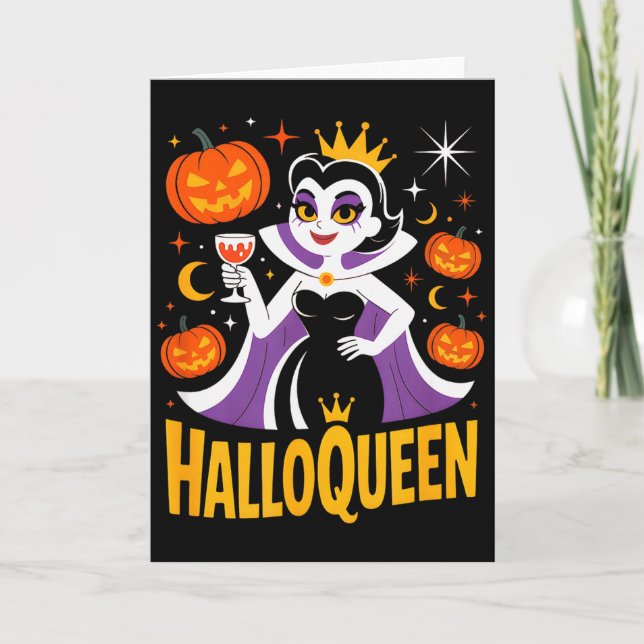 Tarjeta Halloqueen Retro Vamre Queen Halloween Pumpkins Ba (Anverso)