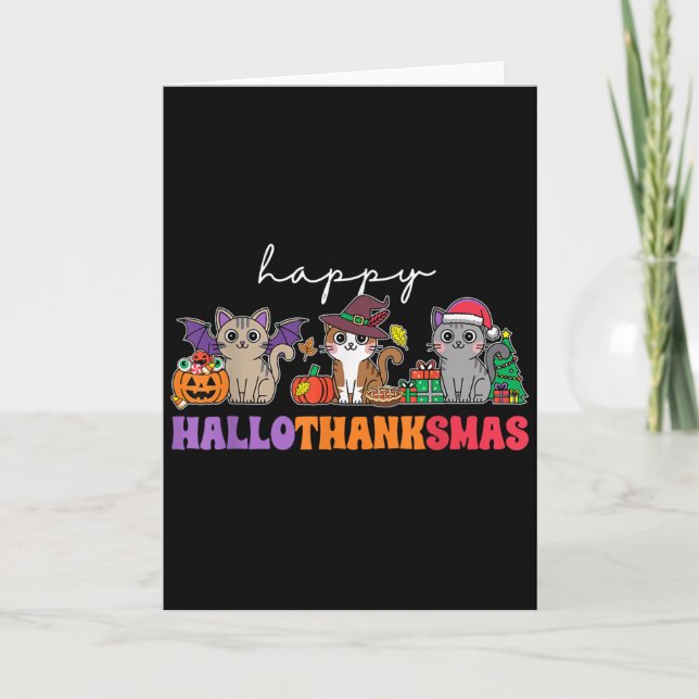 Tarjeta Hallothanksmas Cats _ Uni-adults, Uni-kids, Black, (Anverso)