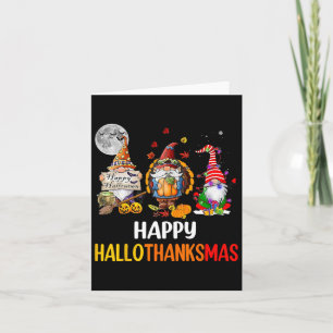 Tarjeta Hallothanksmas Gnomes Halloween Día de Acción de G