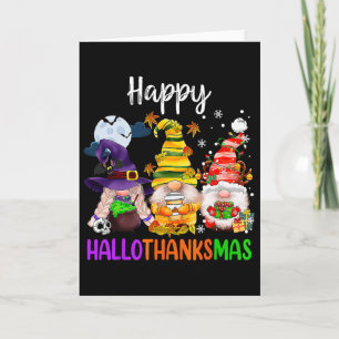 Tarjeta Hallothanksmas Gnomes Halloween Día de Acción de G
