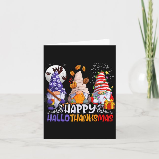 Tarjeta Hallothanksmas Gnomes Halloween Thanksgiving Chris (Anverso)