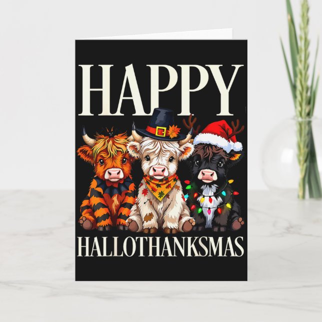 Tarjeta Hallothanksmas Highland Cow Halloween Thanksgiving (Anverso)