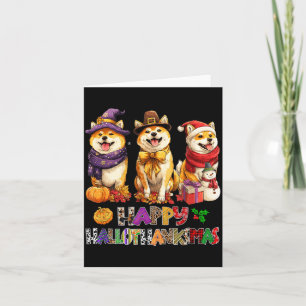 Tarjeta Hallothanksmas Perros Shiba Halloween Navidad