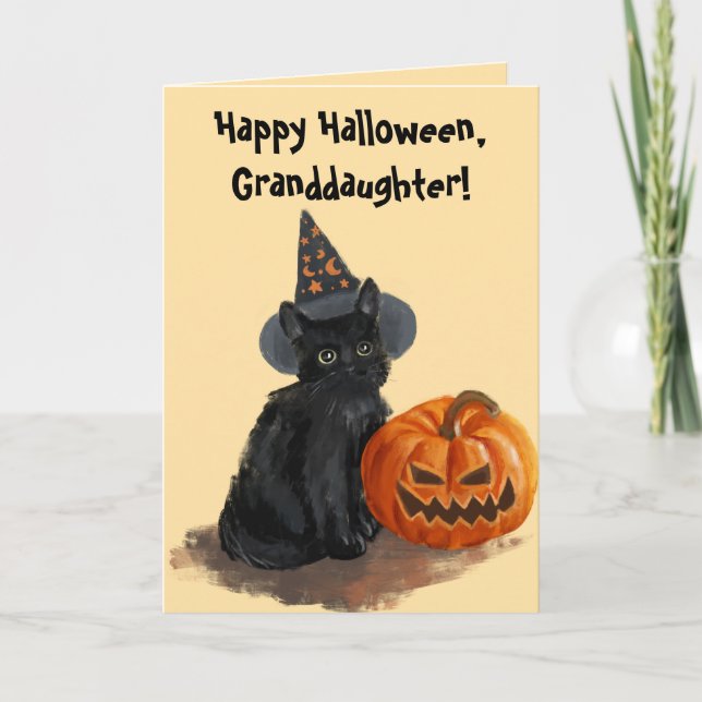 TARJETA HALLOWEB CAT EN NEGRO PARA GRANDDAUGHTER (Anverso)