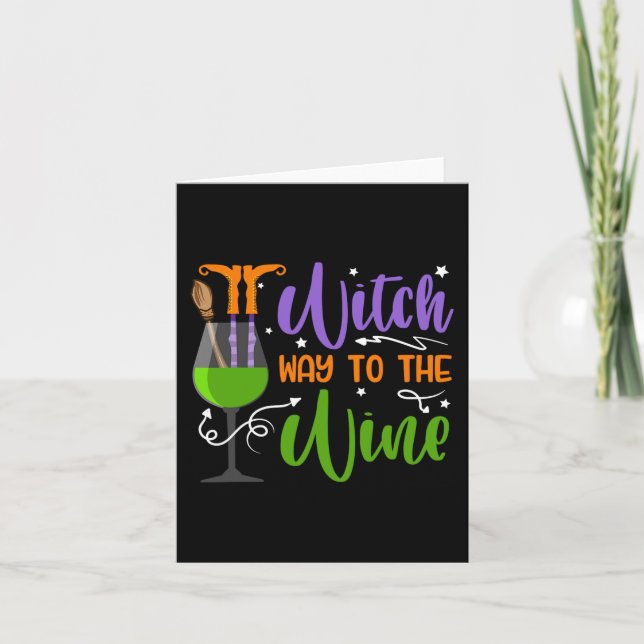 Tarjeta Hallowee Witches Witch way to the wine Costume (Anverso)