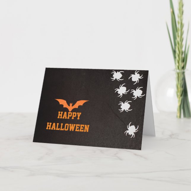 Tarjeta Halloween 2020 feliz con Black Bat and Spider web (Anverso)