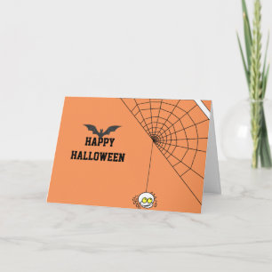 Tarjeta Halloween 2020 feliz con Black Bat and Spider web