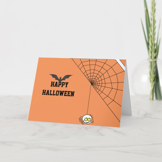 Tarjeta Halloween 2020 feliz con Black Bat and Spider web (Anverso)