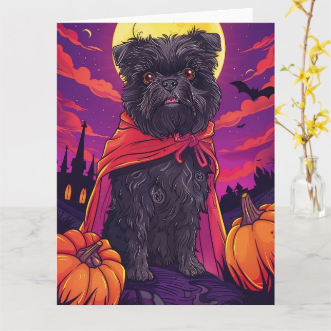 Tarjeta Halloween Affenpinscher Vampire Calabazas Espeluzn (flor amarilla)
