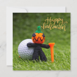 Tarjeta Halloween al golfista con bola de golf Halloween