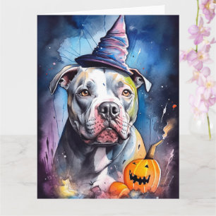 Tarjeta Halloween American Staffordshire Con Calabazas