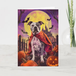 Tarjeta Halloween American Staffordshire Pumpkins Scary