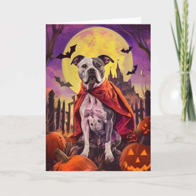Tarjeta Halloween American Staffordshire Pumpkins Scary (Anverso)