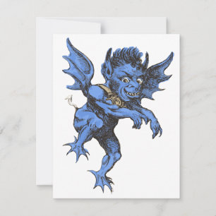 Tarjeta Halloween antiguo, demonio gárgola malvado aterrad