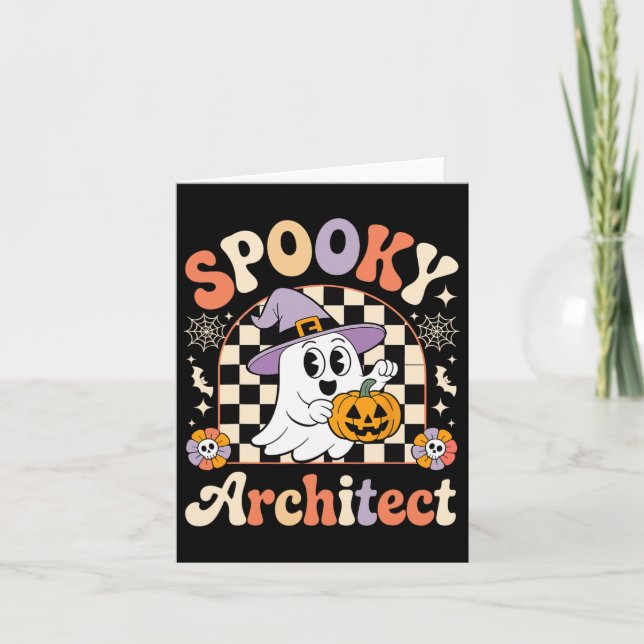 Tarjeta Halloween, arquitecto retro fanático (Anverso)