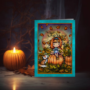 Tarjeta Halloween Art Fox in the Pumpkin Patch