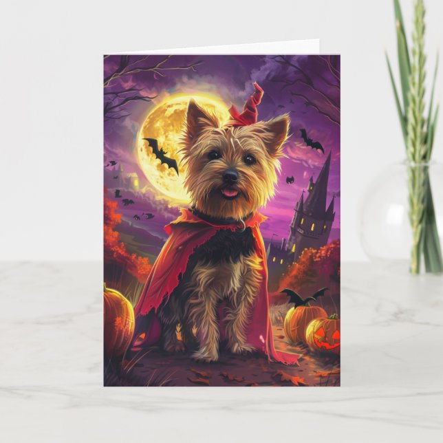 Tarjeta Halloween Australia Terrier Dog Pumpkins ScarY (Anverso)