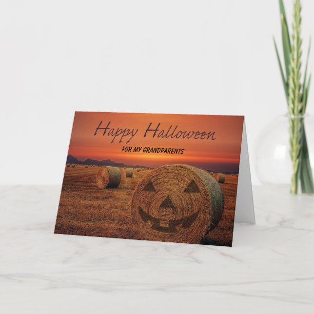 Tarjeta Halloween Bale de abeto Jack o Lantern (Anverso)