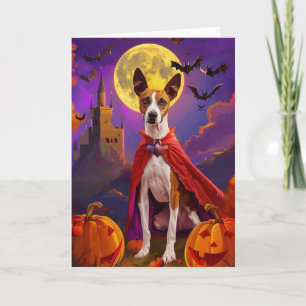 Tarjeta Halloween Basenji Calabazas de perro asustan