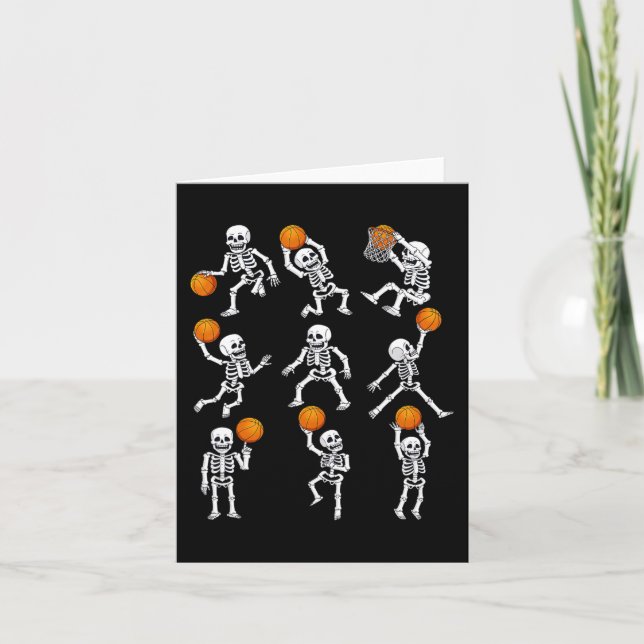 Tarjeta Halloween Basketball Skeletons Dunking Dribble Boy (Anverso)