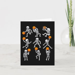 Tarjeta Halloween Basketball Skeletons Dunking Dribble Boy