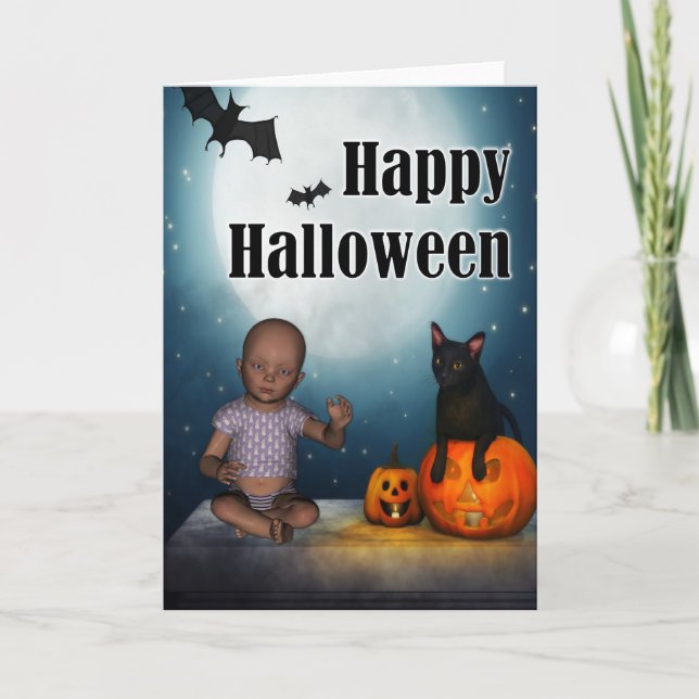 Tarjeta Halloween Bebé y Bats (Anverso)