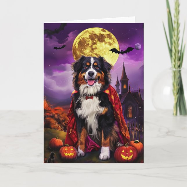 Tarjeta Halloween Berna Montaña Dog Pumpkins Scary (Anverso)