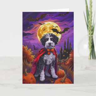 Tarjeta Halloween Bernedoodle Perro Calabazas Espeluznante