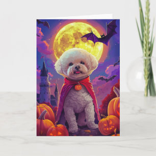 Tarjeta Halloween Bichon Frise Perro Calabazas Espeluznant