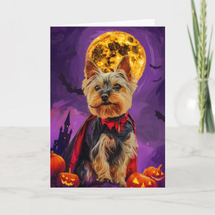 Tarjeta Halloween Biewer Terrier Perro Calabazas Espeluzna