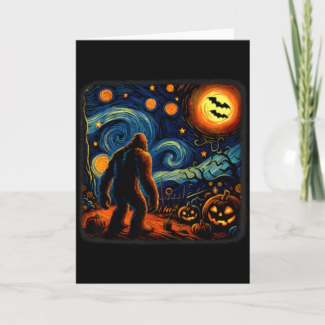 Tarjeta Halloween Bigfoot Starry Night Van Gogh Sasquatch  (Anverso)