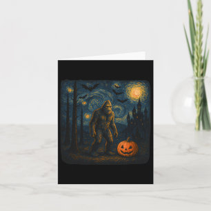 Tarjeta Halloween Bigfoot Starry Night Van Gogh Sasquatch