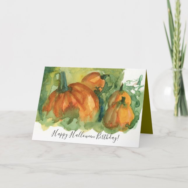 Tarjeta Halloween Birthday Pumpkin Patch Watercolor (Anverso)