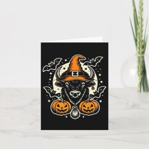 Tarjeta Halloween Bison Spooky Witch Gorra and Pumpkins Ar