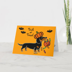 Tarjeta Halloween Black and Tan Smooth Haired Dachshund