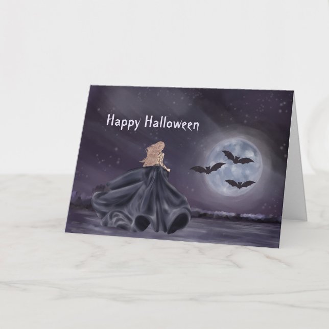 Tarjeta Halloween Black Cat Witch Calabaza Suculentas Bats (Subido por el creador)