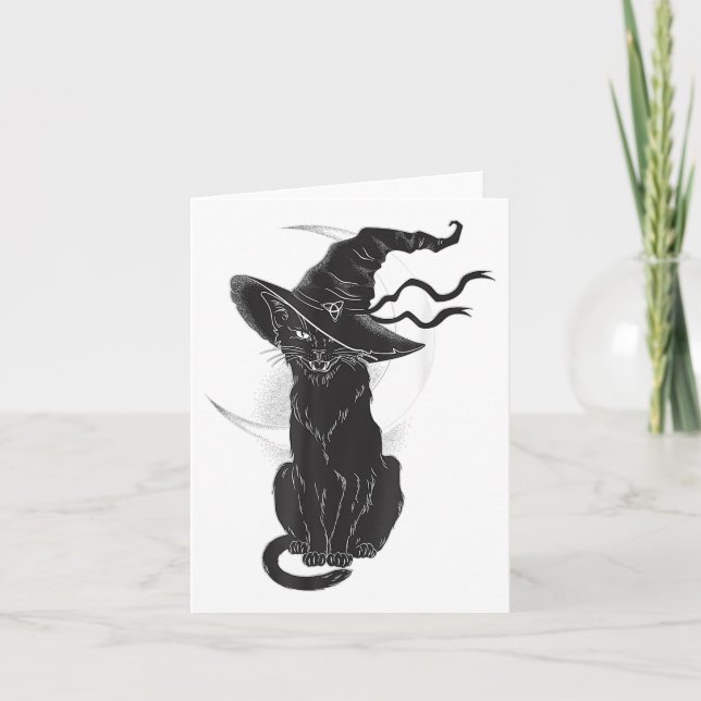 Tarjeta Halloween Black Cat Witch Gorra Moon (Anverso)