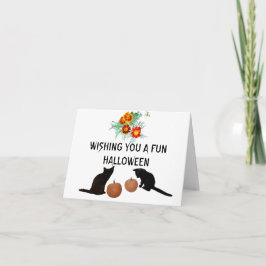 Tarjeta Halloween Black Kittens Naranja Pumpkins Marigols