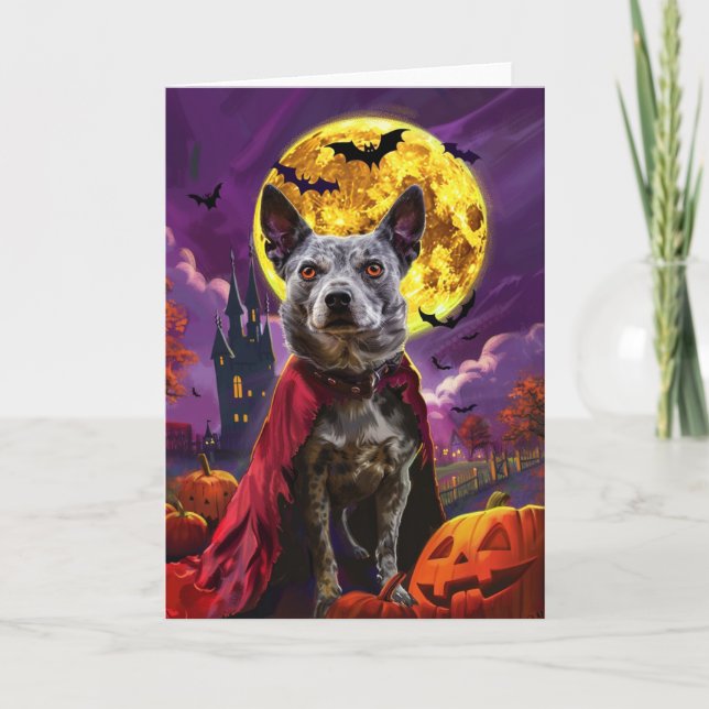Tarjeta Halloween Blue Heeler Dog Pumpkins Scary (Anverso)