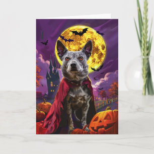 Tarjeta Halloween Blue Heeler Dog Pumpkins Scary
