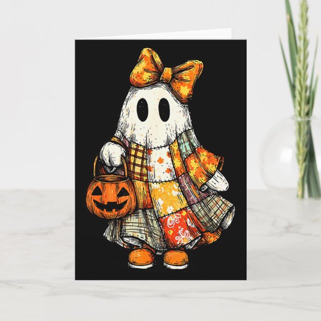 Tarjeta Halloween Boo Ghost Patchwork Quilter Quilting Sew (Anverso)