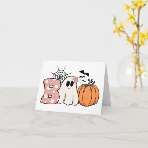 Tarjeta Halloween Boo Ghost Pumpkin Bats Cobweb
