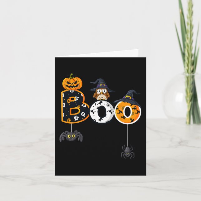 Tarjeta Halloween Boo Owl Con Gorra De Brujas Spiders Chic (Anverso)