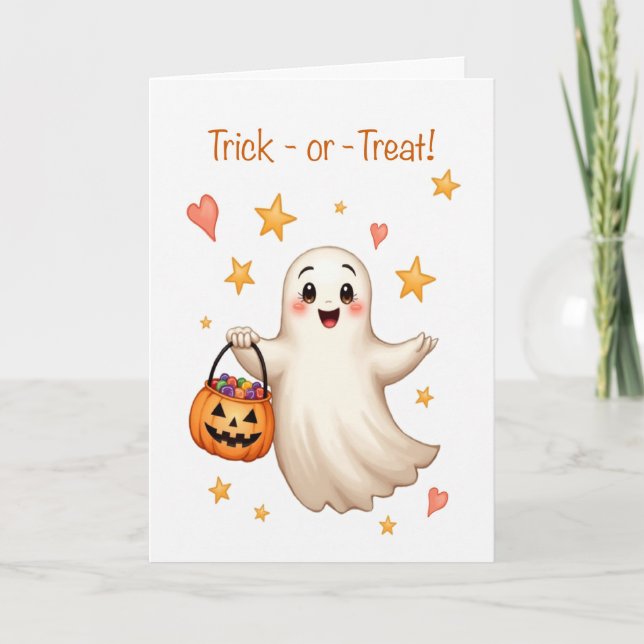 Tarjeta Halloween Bootiful Girl Trick or Treat Cute Girl (Anverso)
